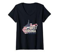 Femme West Virginia États Unis avec Carte Vintage USA Souvenir T-Shirt avec Col en V