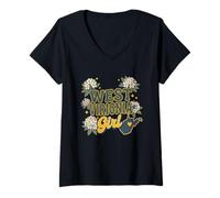 Femme West Virginia Girl WV Femmes State Pride Mignon Rétro Floral T-Shirt avec Col en V