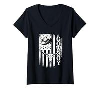 Femme Western Country Texas Cowboy Rodéo T-Shirt avec Col en V
