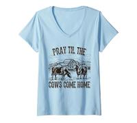 Femme Western Cow Priez jusqu'à ce Que Les Vaches rentrent à la Maison, Cow Lovers T-Shirt avec Col en V