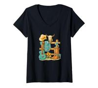 Femme Western Cowgirl Turquoise Guitar Boots & Sunflower Aesthetic T-Shirt avec Col en V