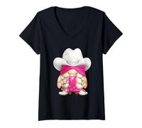 Femme Western GNOME in Pink Cowgirl Outfit for Women Girls Trip T-Shirt avec Col en V