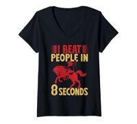Femme Western Rider I Beat People In 8 Seconds Cowgirl Rodeo T-Shirt avec Col en V