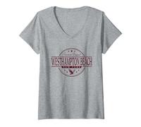 Femme Westhampton Beach, New York, The Hamptons, Long Island, New York Label T-Shirt avec Col en V