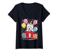 Femme Westie Dog 11e anniversaire garçon fille 11 ans onze Westie T-Shirt avec Col en V