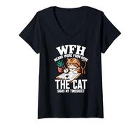 Femme WFH Means Work from Hook The Cat Signs My TIMESHEET T-Shirt avec Col en V