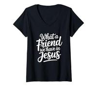 Femme What A Friend We Have in Jesus T-Shirt avec Col en V
