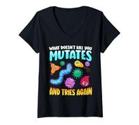 Femme What Doesn't Kill You Mutates and Tries Again Funny Biology T-Shirt avec Col en V