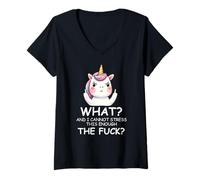 Femme What & I Cannot Stress This Enough The FCK Sign Fuck Unicorn T-Shirt avec Col en V