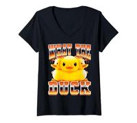 Femme What The Duck Funny Rubber Duck Duckie Style années 90 T-Shirt avec Col en V
