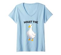 Femme What The Duck Funny Silly Sarcastic Viral Duck Meme Pun T-Shirt avec Col en V