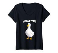 Femme What The Duck Funny Silly Sarcastic Viral Duck Meme Pun T-Shirt avec Col en V