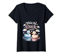 Femme What The Ducks is It Baby Shower Révélation de fête prénatale T-Shirt avec Col en V