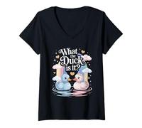 Femme What The Ducks Is It Baby Shower Révélation de fête prénatale T-Shirt avec Col en V
