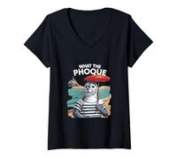 Femme What The Phoque - Normandie Région Manche Paysages T-Shirt avec Col en V