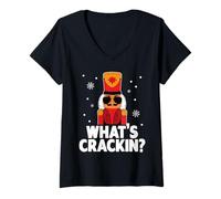 Femme Whats Crackin Casse-Noisette de Noël Amusant pour Hommes, Enfants, Adolescents, garçons T-Shirt avec Col en V