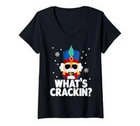 Femme Whats Crackin Casse-Noisette de Noël Amusant pour Hommes, Enfants, Adolescents, garçons T-Shirt avec Col en V