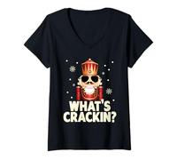 Femme Whats Crackin Casse-Noisette de Noël Amusant pour Hommes, Enfants, Adolescents, garçons T-Shirt avec Col en V