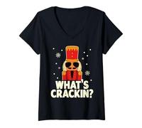 Femme Whats Crackin Casse-Noisette de Noël Amusant pour Hommes, Enfants, Adolescents, garçons T-Shirt avec Col en V