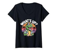 Femme What's Up Dino - Cool Dinosaur Summer Vibes T-Shirt avec Col en V