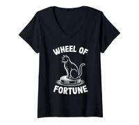 Femme Wheel of Fortune Cat on Robot Aspirateur Chat T-Shirt avec Col en V