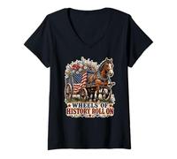 Femme Wheels of History Chariot Drapeau américain T-Shirt avec Col en V