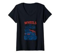 Femme Wheels of Honor Monster Truck Design T-Shirt avec Col en V