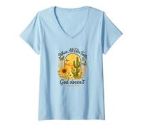 Femme When All Else Fails God Doesn't Psalm 73:26 Sunflower Cactus T-Shirt avec Col en V