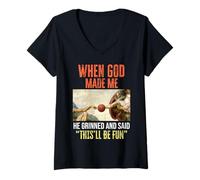 Femme When God Made Me - Funny Creation of Adam Basketball T-Shirt avec Col en V