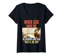 Femme When God Made Me - Funny Creation of Adam Drummer T-Shirt avec Col en V