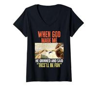 Femme When God Made Me - Funny Creation of Adam Gaming T-Shirt avec Col en V