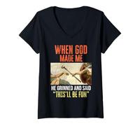 Femme When God Made Me - Funny Creation of Adam Golf T-Shirt avec Col en V