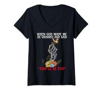 Femme When God Made me He Grinned and Said This Will be Fun T-Shirt avec Col en V