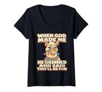 Femme When God Made Me Thisll Be Fun Sarcastique drôle T-Shirt avec Col en V