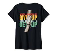 Femme When I Wanted To Give Up God Told Me To Get Up (On Back) T-Shirt avec Col en V