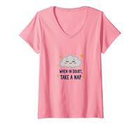 Femme « When in Doubt Take a Nap Sleepy Cloud Cute Wall Art » T-Shirt avec Col en V, Rose, S