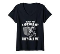 Femme When Ladies Hot They Call Me Funny HVAC Technician Mens Dad T-Shirt avec Col en V