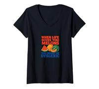 Femme When Life Gives You Melons You Might be Dyslexiic Funny T-Shirt avec Col en V