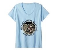 Femme When Life Throws You A Curve Lean Into It Moto Rider T-Shirt avec Col en V