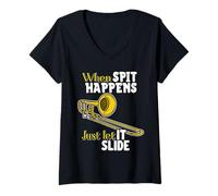 Femme When Spit Happens, Just Let It Slide Funny Band Nerd Humour T-Shirt avec Col en V