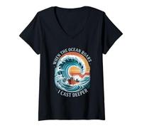 Femme When The Ocean Roars I Cast Deep Summer Saltwater Fishing T-Shirt avec Col en V