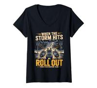 Femme When The Storm Hits, We Roll Out Lineman Power T-Shirt avec Col en V