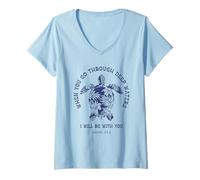 Femme When You Go Through Deep Waters I Will Be with You Tortue T-Shirt avec Col en V