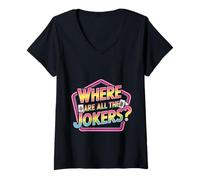 Femme Where are All The Jokers Jeu de Joueur de Mahjong - T-Shirt avec Col en V
