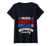 Femme Where Liberty Dwells, There is My Country T-Shirt avec Col en V