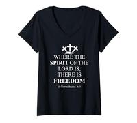 Femme Where The Spirit of The Lord is There's Freedom US Christian T-Shirt avec Col en V