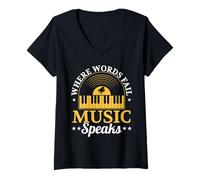 Femme Where Words Fail Music Speaks Pianist Musicien Piano musical T-Shirt avec Col en V