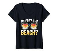 Femme Wheres The Beach Funny Sunset Wave Ocean Lunettes de soleil d'été T-Shirt avec Col en V