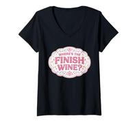 Femme Where's The Finish Wine Lover Runner Course Joke Citation T-Shirt avec Col en V