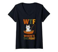 Femme Where's The Fish - Funny Pun Cat Lover T-Shirt avec Col en V